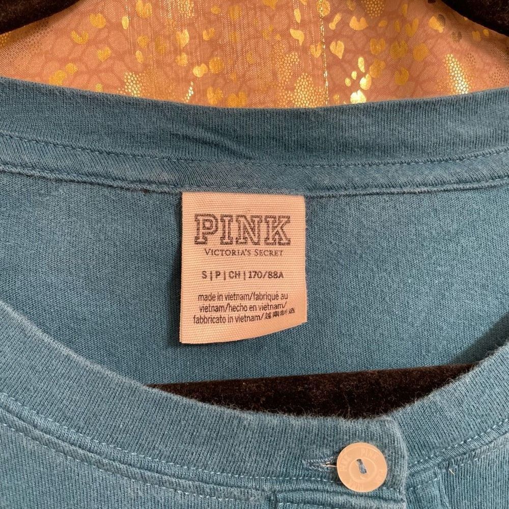 Victoria’s Secret Pink Women’s Small Teal Long Sleeve Button Down Shirt Top - Picture 4 of 5
